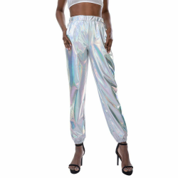 Damen Metallic Hose Glänzend Wetlook Cargohose Sporthose Hologramm Hip Hop Leggings Jogginghose Sweathose Tanzhosen Party Disco Nachtclub Clubwear M Silber Angebot bei HelloDeals