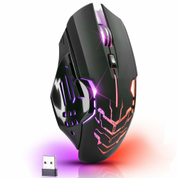 Defender® Katana Kabellose Gaming Maus - Geräuschlose Klicks - 5 programmierbare Tasten - RGB-Beleuchtung(On/Off) - bis zu 240 hrs Akkulaufzeit - Wireless Gamer Maus für PC, Mac, Laptop Angebot bei HelloDeals