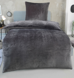 DreamHome Winter Wende Plüsch Bettwäsche 135x200 Nicky-Teddy Cashmere Touch Coral Fleece Bettdezug + Kissenbezug 80x80, Farbe:Grau Angebot bei HelloDeals