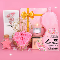 Geschenke für Frauen, Geburtstag Geschenk für Frauen mit Duftkerze, Badesalz,Ideen Geschenkset für Ihre mit Acryl Plakette, Weihnachts, Entspannung geschenk für Frauen Mutter Frau Freunde (Rosa) Angebot bei HelloDeals