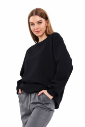 COMEOR Sweatshirt Damen Bequemer Oversize Pullover aus Baumwolle, Langarmshirt als Basic Pulli ohne Kapuze Regular Fit Schwarz XXL Angebot bei HelloDeals