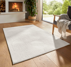 Taracarpet Kurzflor Boho Skandi Polyester Teppich in 3D Optik waschbar, pflegeleicht und robust ideal fürs Wohnzimmer, Schlafzimmer und Kinderzimmer auch als Badematte Creme Wellen 120x170 cm Angebot bei HelloDeals