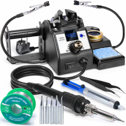 YIHUA 926LED-IV 60W Lötstation 90~480°C lötkolben set mit 2 aufsteckbaren helfenden Händen, Lötdrahtspender, 5 zusätzliche Lötspitzen, Entlötpumpe, bleifreies Lot, ESD-sichere Pinzette(EU PLUG) Angebot bei HelloDeals