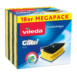 Vileda Glitzi Plus Topfreiniger, Spülschwamm für die Küche, Schwamm mit antibakterieller Wirkung, saugstark, 18er Pack Angebot bei HelloDeals
