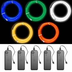 Joycabin 5 Stück EL Draht, 3M Neon Kabel Mit Batterie Trafo, Portable Neon leuchtende Wearable LED Lights für Partys, Karneval, Halloween, DIY Kostüm Dekoration (Blau, Grün, Orangerot, Gelb, Weiß) Angebot bei HelloDeals