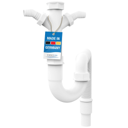 VARIOSAN Flexibler Röhrensiphon 11497, 1 1/2", 2 Siphon-Geräteanschlüsse 1", für Küchenspüle, Spülmaschine und Waschmaschine Angebot bei HelloDeals
