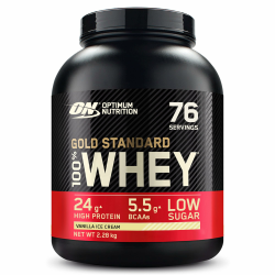 Optimum Nutrition Gold Standard 100% Molkenproteinpulver für Muskelaufbau und -regeneration mit natürlich vorkommendem Glutamin und BCAA-Aminosäuren, Vanilla Ice Cream, 73 Portionen, 2,28 kg Angebot bei HelloDeals