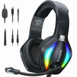 Krysenix PG1 RGB Gaming Headset für PS4/PS5/PC/Nintendo Switch/Xbox, Headset mit Mikrofon, Gaming Kopfhörer mit Mikrofon, Noise Cancelling Kopfhörer mit 3.5mm Klinke Schwarz Angebot bei HelloDeals