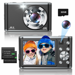 4K Digitalkamera mit Dual-Kamera 48MP AutoFocus Fotoapparat Digitalkamera mit 32GB Karte 16X Digitalzoom Vlogging Kamera Kompaktkamera für Einsteiger Angebot bei HelloDeals