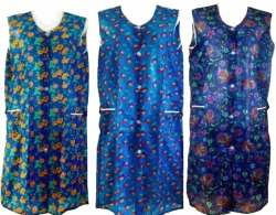 Generisch Kittelschürze bunt mit Knopfleiste, bequeme und abwaschbare Garten- und Haushalts Schürze mit Seitentaschen Dederon Kostüm Oma Kittel DDR Retro Style 38 Blautöne Angebot bei HelloDeals