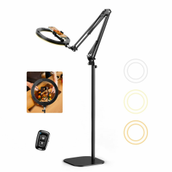 Upgrade Ringlicht Ringleuchte mit Stativ Overhead, Evershop 10” Overhead Handy Stativ mit LED Ringlicht Flexibel Lichtring Ring Light mit Fernbedienung Blitzgeräte für Tiktok YouTube Content Creator Angebot bei HelloDeals