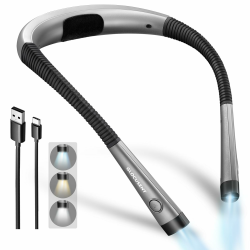 Glocusent Leselampe Hals, Leselampe Bett mit 3 Farben & 6 Helligkeitsstufen, Buchlampe Wiederaufladbar 80 Stunden Dauer, Biegbare Arme, Leselicht Halslampe für Lesen Stricken Häkeln Nähen Reparieren Angebot bei HelloDeals