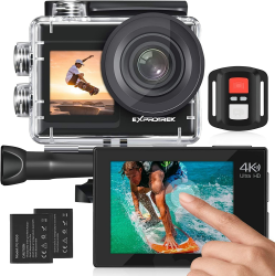 Exprotrek Action Cam 4K Unterwasserkamera Wasserdicht 40M Ultra HD 20MP Kamera 170 ° Ultra-Weitwinkel WiFi Camcorder EIS Stabilisierung mit Dual 1350 mAh Akku Angebot bei HelloDeals
