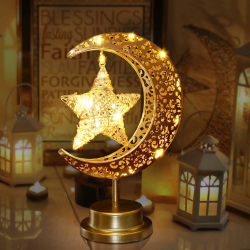 Homeleo Rustikal LED Mond Stern Lampe Lichterkette für Ramadan Deko, Batteriebetrieben Metall Rattan Ramadan Lichter für Home Schlafzimmer Boho Küche EID Mubarak Dekoration(Bronze) Angebot bei HelloDeals
