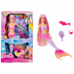 BARBIE Meerjungfrau-Puppe - Inspiriert von der Fernsehserie "Barbie Ein verborgener Zauber", mit Farbwechseleffekt und Zubehör, 19 cm lange pinke Haare zum Stylen, für Kinder ab 3 Jahren, HRP97 Angebot bei HelloDeals