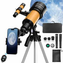 Teleskop Astronomie, 70/400mm Teleskop für Kinder & Einsteiger & Erwachsene, Teleskop Astronomisches Linsenteleskop mit Stativ, Mondfilter, Handy-Adapter, zur Beobachtung von Planeten & Mond(20x-200x) Angebot bei HelloDeals