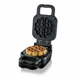 Cloer 6150 Waffelkucheneisen, Waffeleisen für gefüllte Waffeln, Mini Waffeln 11,5 cm Ø oder mit Abstandsring für XXL Füllungen, Antihaftbeschichtung, 800 W, schwarz Angebot bei HelloDeals