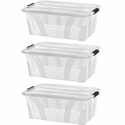 astor24 Aufbewahrungsbox mit Deckel – Großes 3er-Set aus Kunststoff, lebensmittelecht und stapelbar – Plastikbox für Küche, Kinderzimmer, Büro & Werkstatt (14 Liter) Angebot bei HelloDeals