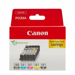 Canon Tinten-Multipack - PGI-580/CLI-581 Original Drucker-Tintenpatronen 5er-Pack (1 x Schwarz, 1 x Cyan, 1 x Magenta, 1 x Gelb & 1 x Schwarz) - Kompatibel PIXMA Druckern Angebot bei HelloDeals