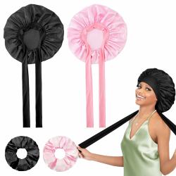 2 Stück Seidenhaube zum Schlafen mit 2 Stück Satin Haargummis, Seidenhaube Zum Schlafen Bonnet Sleep Cap für Damen und Mädchen(Schwarz,Rosa) Angebot bei HelloDeals