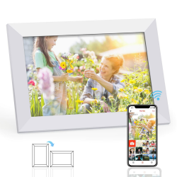 FRAMEO WiFi Digitaler Bilderrahmen, 10,1 Zoll Touchscreen Fotorahmen, 1280x800 IPS LCD, mit 16 GB Speicher, Auto-Rotat, Teilen Sie Momente sofort über Frameo App von überall, Weiß Angebot bei HelloDeals