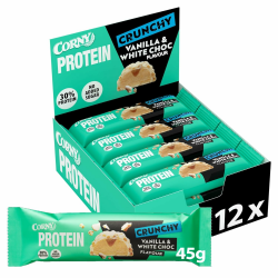 Corny Protein Crunchy Vanilla & White Choc Flavor, 30% Protein, Eiweißriegel ohne Zuckerzusatz, Großpackung 12x45g Angebot bei HelloDeals