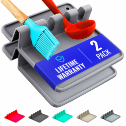 2er Pack Kochlöffelhalter aus Silikon | BPA freie Küchenhelfer Ablage & Utensilienhalter Küche | Hitzebeständige Utensilienablage & Besteckhalter zur Löffelablage | Küchen Gadgets Zubehör (Grau) Angebot bei HelloDeals