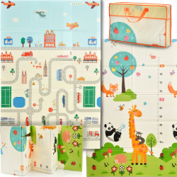 LITTLE STORY Kindermatte, Doppelseitige Schaum Matte zum Racheln lernen, Doppelseitig, XXL, Faltbar, Geruchsneutral, XPE Schaumstoff, Zwei Verschiedene Muster (kleine Straße/Pandas) Angebot bei HelloDeals