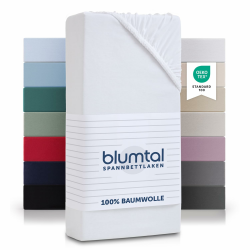Blumtal® Basics Spannbettlaken 180x200cm Jersey - Spannbettlaken 180x200cm Baumwolle 100% - Oeko-TEX zertifiziertes Spannbetttuch 180x200cm - Matratzenbezug 180x200cm - Bettbezug - Leintuch - Weiß 180 x 200cm Matratze Weiß 1 Angebot bei HelloDeals