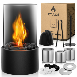 Tischkamin mit 2 Farben Deko Steinenmit, Tischfeuer Set für Indoor mit 2 Brennkammern für 4H Brenndauer, Bio Ethanol Kamin für Indoor & Outdoor, Balkon Wohnung Deko, Erstellen Romantische Ambiente Angebot bei HelloDeals