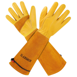 SLARMOR Gartenhandschuhe aus Leder für Damen und Herren - Dornensicher zum Beschneiden von Rosen, mit Unterarmschutz, Lange Rindsleder Arbeitshandschuhe für Garten und Haushaltsaufgaben Angebot bei HelloDeals