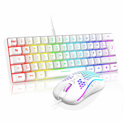 RedThunder 60% RGB Verkabelte Gaming Tastatur und Maus Set, 7200 DPI Maus, Mini Gaming Tastatur, 62 Tasten, DE Layout, Ultraleichte Maus mit Wabenkonstruktion für PC MAC PS5 Xbox Gamer (Weiß). Angebot bei HelloDeals