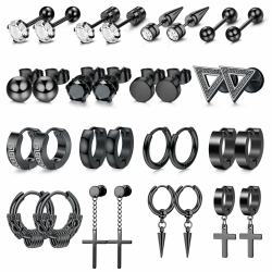 Dochais 16 Paar Ohrringe Herren, Edelstahl Ohrstecker Set, Ohrringe Creolen Hypoallergen Zirkonia Ohrstecker Kreuz Baumelnde Ohrringe Gothic Knorpel Ohrringe Schwarz für Männer Damen Angebot bei HelloDeals