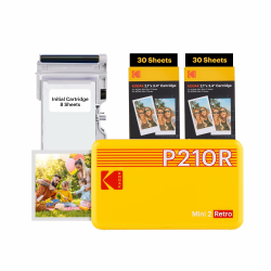 KODAK , Farbig, P210 Mini 2 Retro, Mobiler Handy Fotodrucker, Kompatibel mit Smartphone (iOS & Android), Bluetooth, 54x86 mm, 4Pass-Technologie, Laminierung, 68 Blatt, Gelb Angebot bei HelloDeals