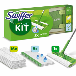 Swiffer Bodenwischer Dry & Wet Starter-Set Zum Reinigen Von Hartholz Und Böden, Enthält: 1 Bodenwischer, 16 Trockene Bodentücher, 8 Feuchte Bodentücher Angebot bei HelloDeals