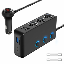 PD 30W 12V Verteiler 200W Kfz Zigarettenanzünder Adapter Auto Ladegerät 3 Mehrfach Steckdose DC 24V Stecker Ladekabel Splitter mit Schalter 4 USB Anschlüsse für Handy Sitzheizung GPS DashCam Navi Angebot bei HelloDeals