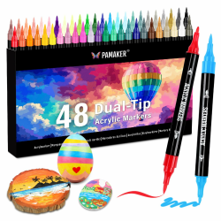 48 Farben Acrylstifte Set – Acrylmarker mit feiner Spitze und Pinsel für Stoff, Leinwand, Glas, Holz und Papier – Ideal für Kinder und Erwachsene, zum Zeichnen und DIY-Bastelprojekte Angebot bei HelloDeals