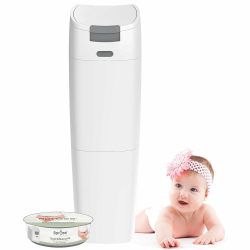 Spross Baby Windeleimer inkl. Nachfüllkassette - geruchsdichtes System mit Einhandbedienung - Mülleimer für Baby Windeln, weiß-grau Angebot bei HelloDeals