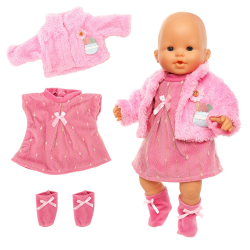 Miunana Kleidung Bekleidung Outfits für Baby Puppen, Puppenkleidung 35-43 cm, 3 teilig, Kleid Mantel Socke Angebot bei HelloDeals