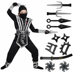 Spooktacular Creations Kind Deluxe Ninja Kostüm set mit Ninja Schaumstoff Zubehör, Halloween Dress Up für Jungen und Mädchen, Kung Fu Outfit, Halloween Ideen, Ninja Rollenspiel Medium (8-10 yrs) Silver Angebot bei HelloDeals