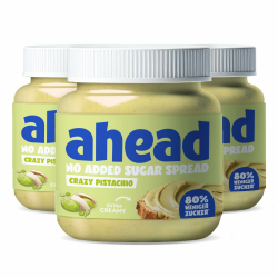 ahead CRAZY PISTACHIO | 3 x 350 g Pistaziencreme ohne Zuckerzusatz | Super leckere Pistaziencreme mit 80% weniger Zucker* | Ohne Palmöl, glutenfrei & vegetarisch | Zuckerarme Pistaziencreme Angebot bei HelloDeals