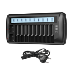 EBL 999 Universal Akkuladegerät für Batterie - AA AAA 9v Block Li-Ion/NiMH/NiCd, 12-Ladefach mit LCD Anzeige, Multi Batterieladegerät Angebot bei HelloDeals