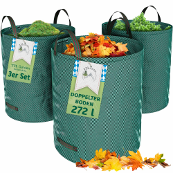 TTL Garden 3x 272L Gartensack - DOPPELTER BODEN extra stabil selbststehend 4 Griffe 150gsm groß robust & faltbar - 3er Set Garten Sack Laubsack Abfallsack für Gras Laub Hecke Gartenabfall Angebot bei HelloDeals