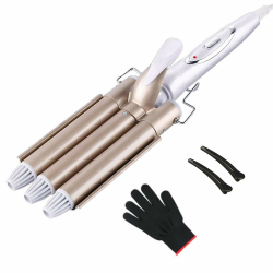 3 Fässer welleneisen, TOP4EVER lockenstab mit 3 stäben mit einstellbarer Temperatur, Welleisen Schnelle Heizung Große Welle für Lange/kurze Haare, Haar Styling Werkzeug 22mm Angebot bei HelloDeals
