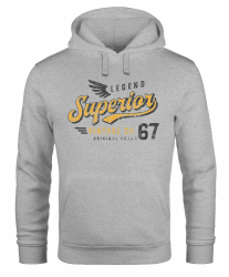 Neverless® Hoodie Herren Vintage Retro Motiv Schriftzug Superior Legend Flügel Kapuzen-Pullover Männer Fashion XS Superior Vintage Grau Angebot bei HelloDeals