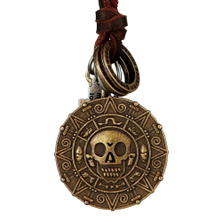 DonDon Herren Halskette aus Leder braun mit messingfarbenen Totenkopf-Münzen-Anhänger und Samtbeutel Angebot bei HelloDeals