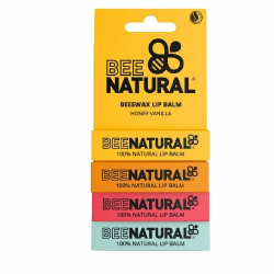 Bee Natural 100% natürlicher feuchtigkeitsspendender Lippenbalsam – (Honig Vanille, Mango, Erdbeere, Pfefferminz), 4 Stück, mehrfarbige Geschmacksrichtungen können variieren Angebot bei HelloDeals