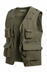 MeiLayM Herren Outdoor Weste Anglerweste mit Multi-Taschened Sommer Freizeit Baumwolle Weste Hundeweste Leicht Safari Weste Fotografie Weste Camping Wandern Ärmellos Jacke M Armeegrün Angebot bei HelloDeals