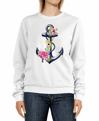 Neverless® Sweatshirt Damen Anker Blumen Aufdruck Watercolor Rundhals-Pullover Pulli Sweater S Weiß Angebot bei HelloDeals