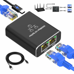 LAN Splitter 1 auf 2, Gigabit Ethernet Splitter, 1000Mbps RJ45 LAN Netzwerk-Splitter mit USB-C Stromkabel für Computer, Hub, Switch, Router, ADSL, Digital TV, etc. gleichzeitig Arbeiten (1 to 2) Angebot bei HelloDeals